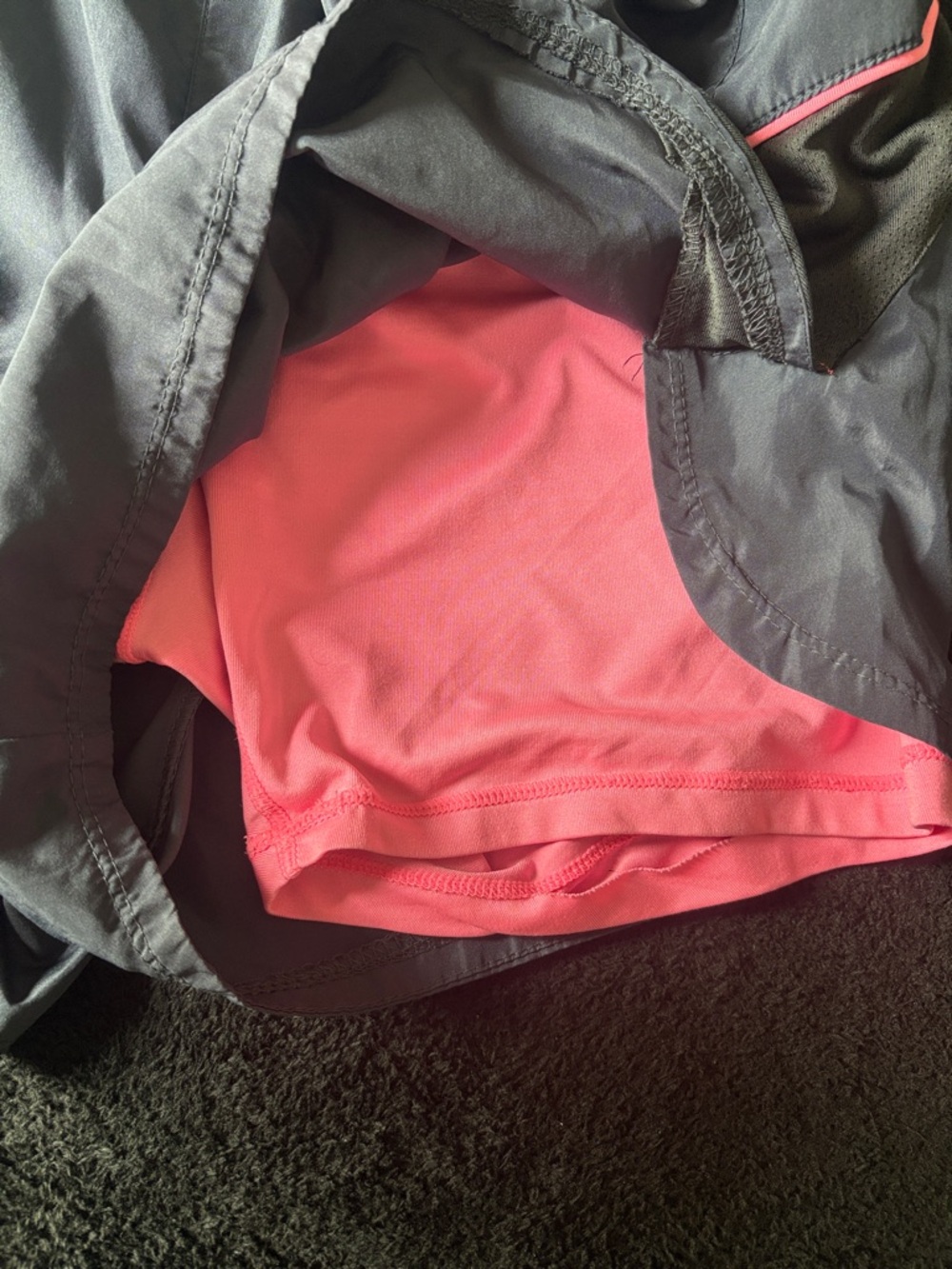 Nike Black & Charcoal Layered Running Shorts with Pink Accent - Picture 6 of 7